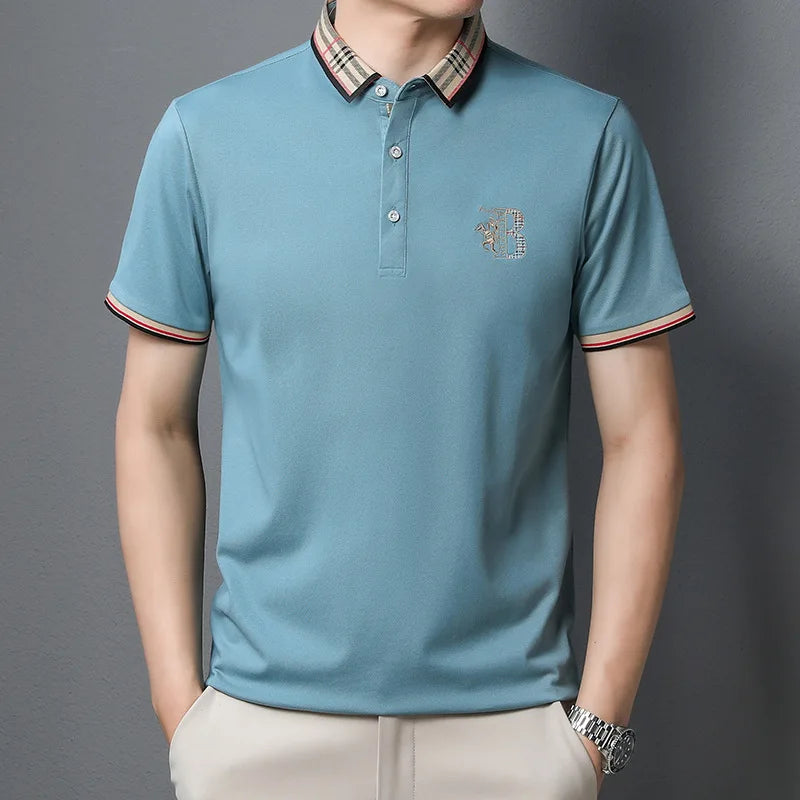 New Summer Custom Logo Golf Men's for Shirt Knitted Fabric Print Design ODM Supply 50% Cotton 50% Polyester Short Sleeve