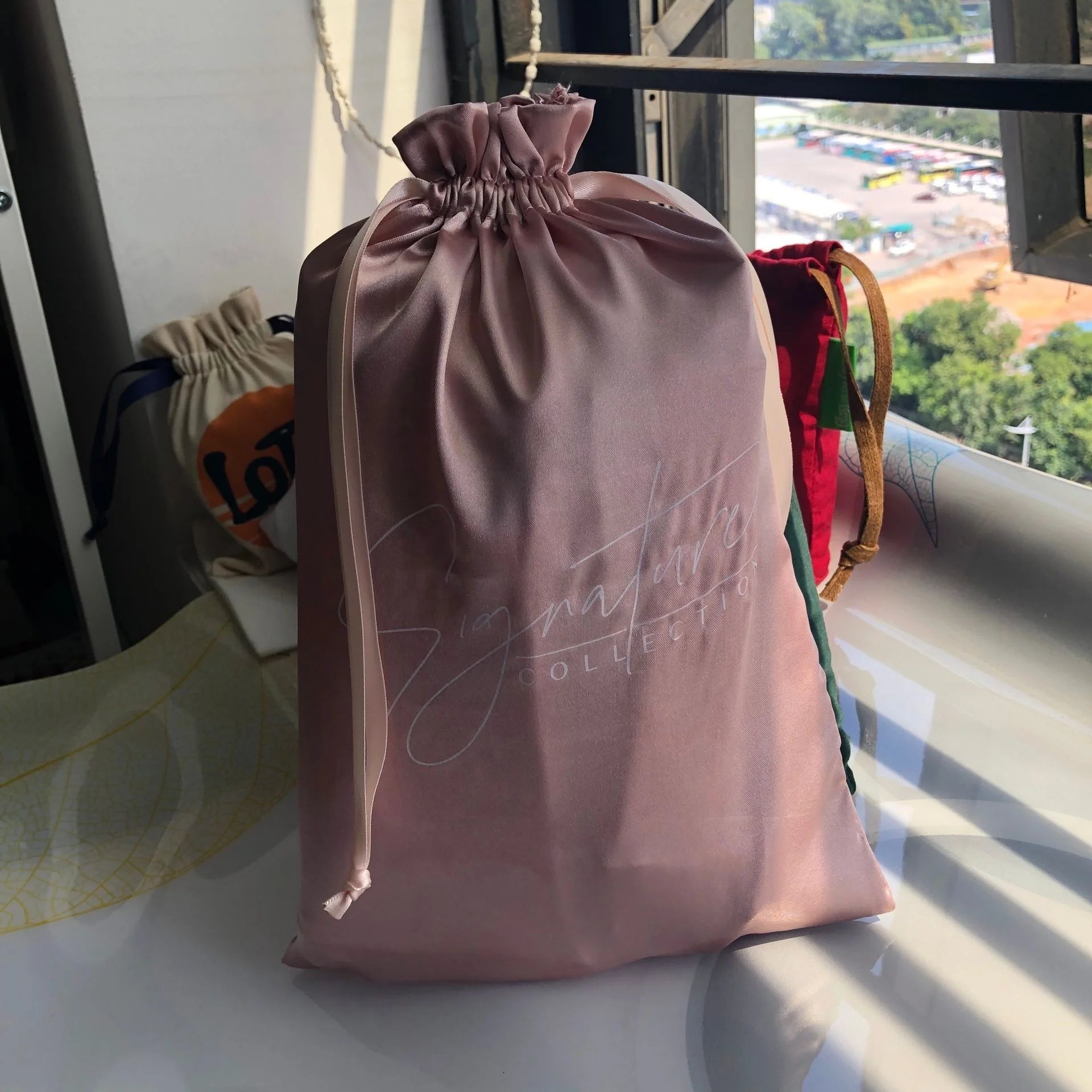 Soft Rose Pink Silk Drawstring Pouch  Silk Packaging Bag for Underwear