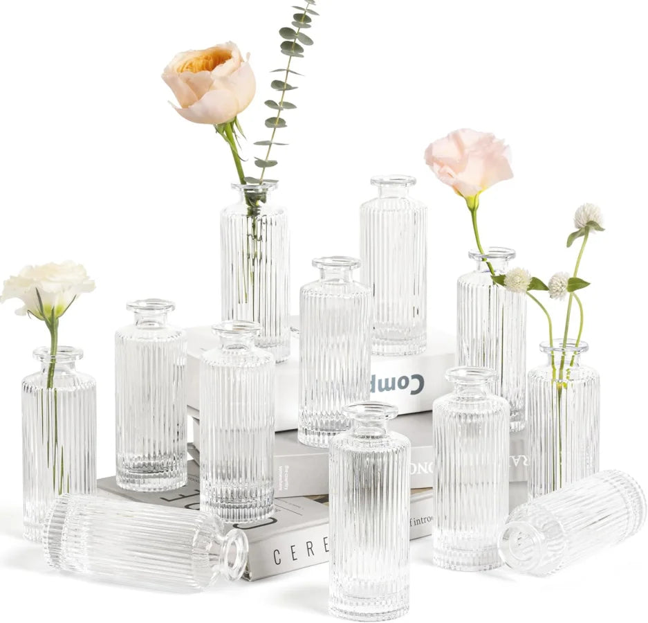 Wholesale Modern Crystal Clear Glass Vase with Vertical Stripe Flower Transparent Ins Art Deco Design Home Wedding Decoration