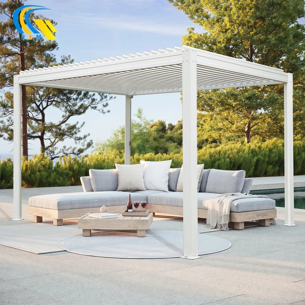 Outdoor Waterproof Aluminum Louvred Pergola Home Garden Automatic Front Door LED Powder Coated Terrace Balcony Rodent Proof