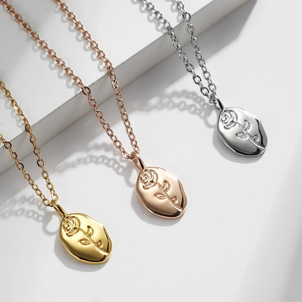 New Design Titanium Stainless Steel Rose Flower Necklace Women Fashion Choker Necklace
