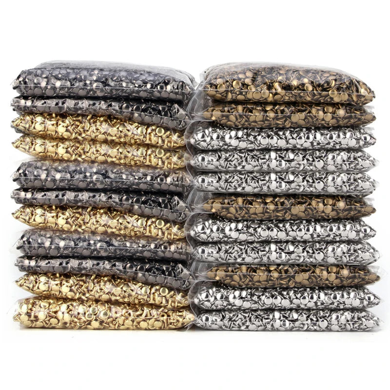 1000 Sets 5-15 mm Double-Sided Rivets Silver Bronze Black Golden Stud Buttons Leather Rivets Bags Nails Billboard Fixing Buckle