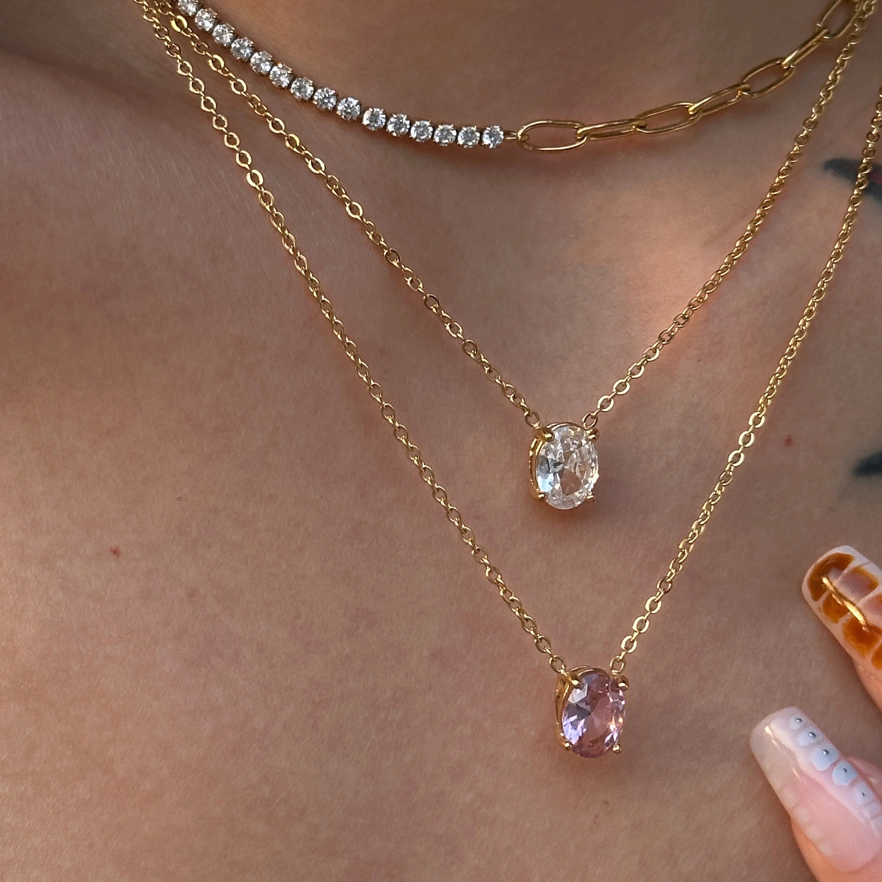 Dazan HOT New 18k Pvd Gold Plated Stainless Steel Minimalist Noble Green Colorful Water Drop Zircon Pendant Necklace for Women