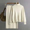 One Size Solid Color High Neck Sweater Half Body Wrap Hip Skirt Two-piece Set New Knitting Set for Autumn and Winter