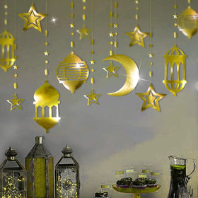 Shining Gold Star Moon Lantern Ramadan Garland EID Decoration Home Happy Ramadan Mubarak Party Banner Hanging Decoration XJ0265