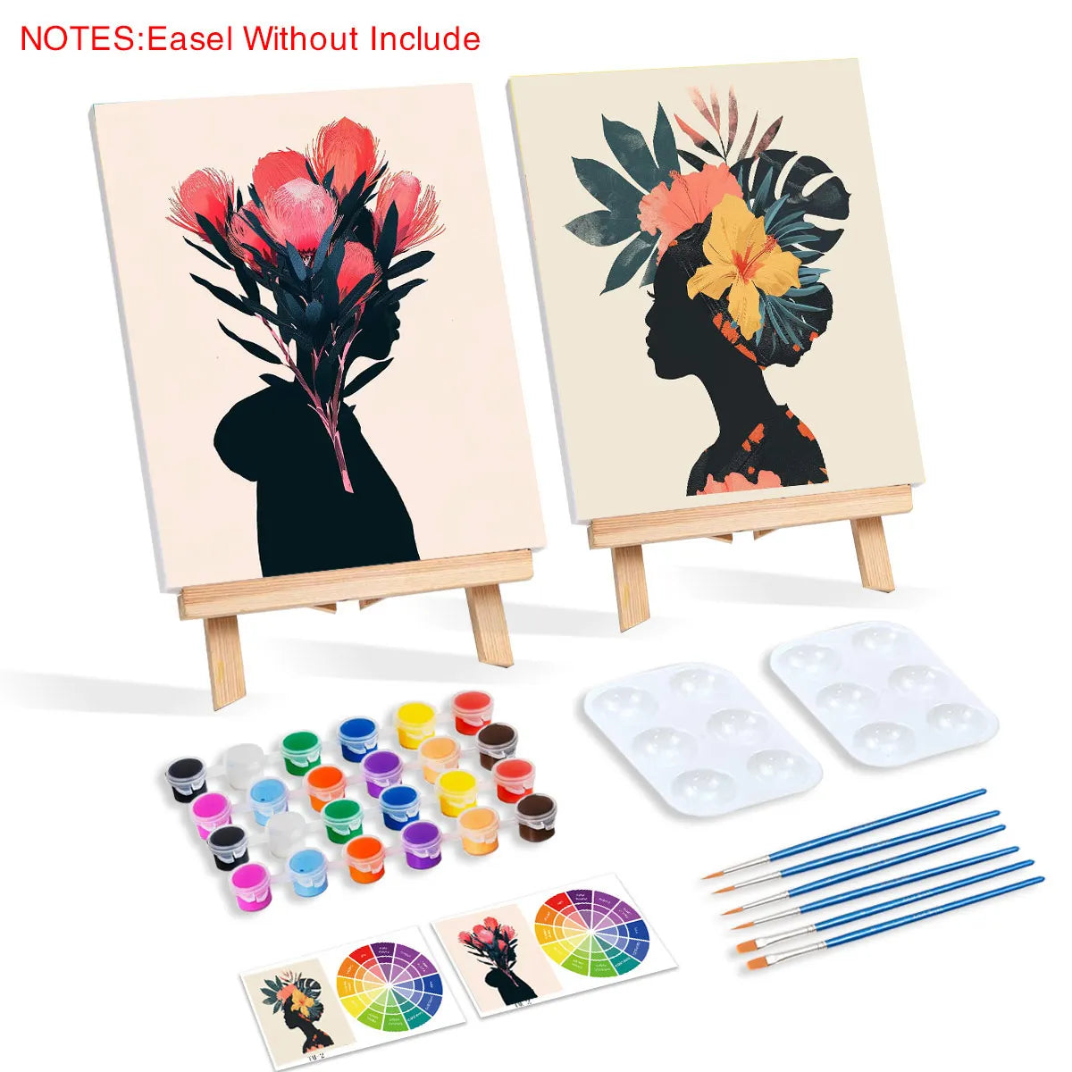 2pcs Acrylic Framed Printed Canvas Painting Kit Pre-Drawn Design for Adults Stretched Flowers for Women Art Set