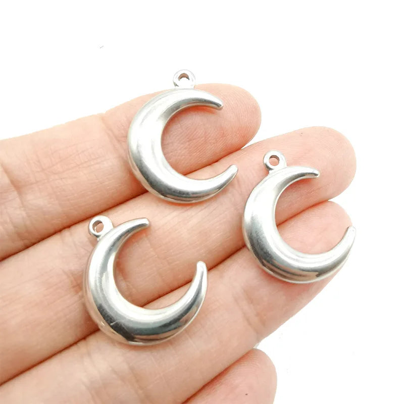 Gold Silver Fashion Moon Stainless Steel Charms Pendants Celestial Dangle Beads Charms for DIY Jewelry Making