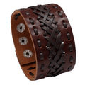 Punk Real Leather Wristbands for Men Bracelets Handmade Wide Cuff Bangle for Cowboy Braided Jewelry Adjustable Hand Accessory