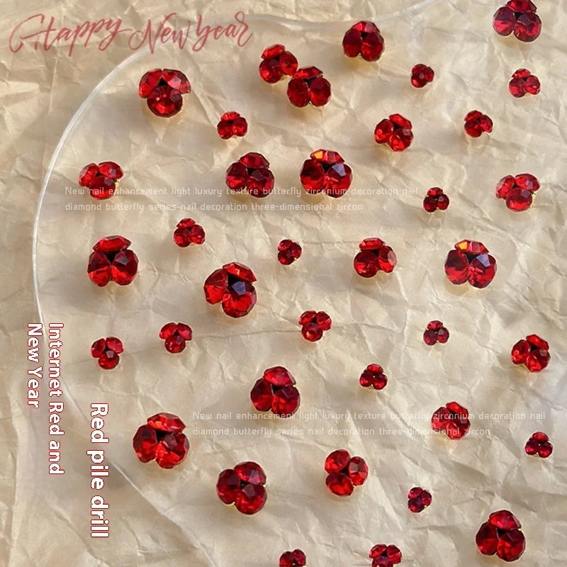 Paso Sico New Year's 3D Mini Small Diamond Ball Nail Art Super Flash Rhinestone Glass Explosions Luxury Red Diamond Net Jewelry