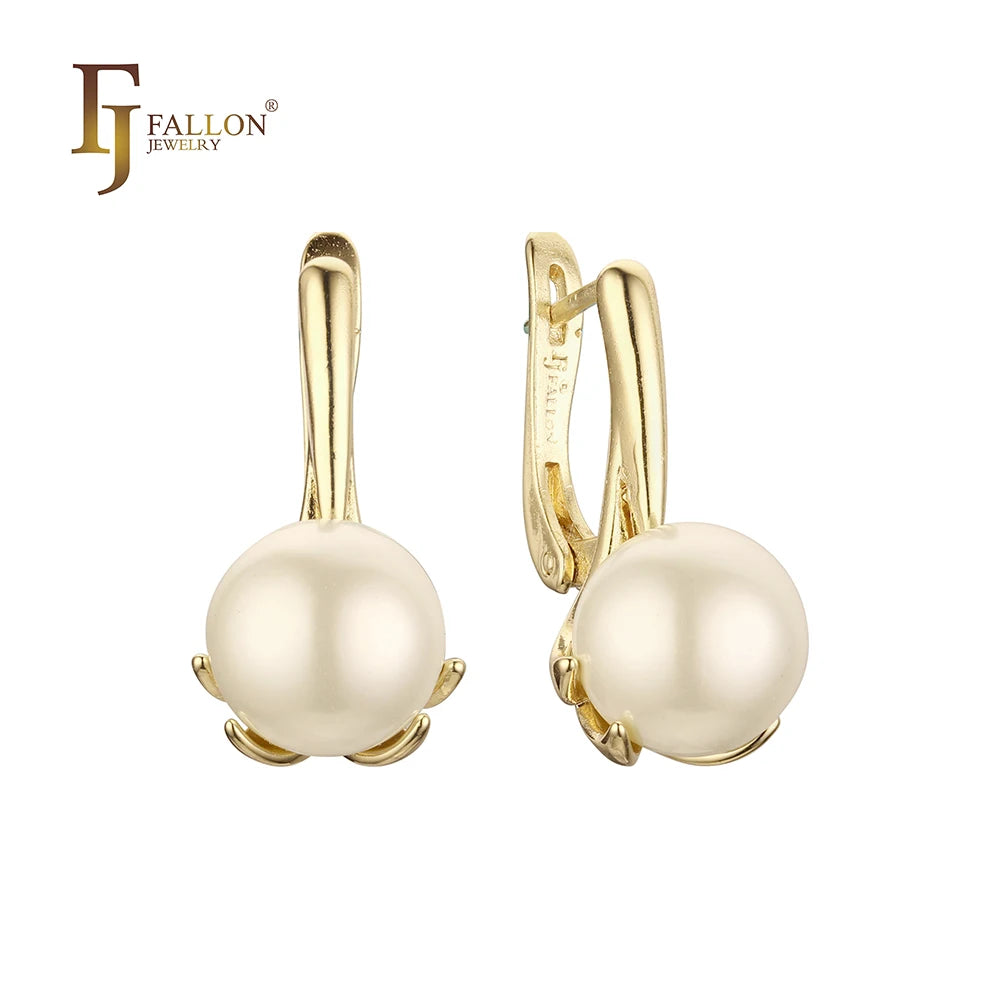 FJ Fallon Fashion Jewelry Pearl Earrings Plated in 14K Gold Brass Based