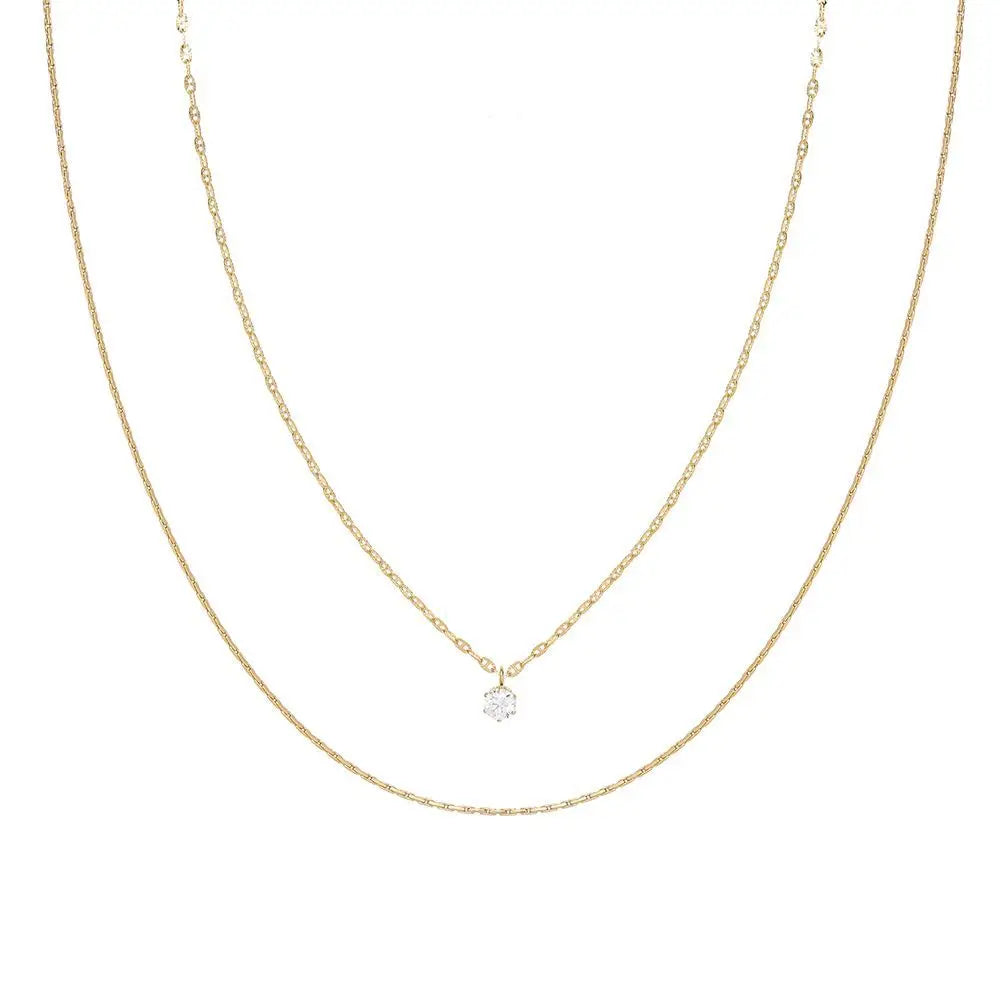 JOOLIM Ready to Ship High End 18k Gold Plated Stainless Steel Double-layer Dainty Zirconia Necklace for Woman