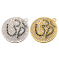 CZ8509 18k Gold Plated CZ Micro Pave Ohm Om Pendant ;Cubic Zirconia Ohm Disc Pendants Meditation Jewelry Supplies