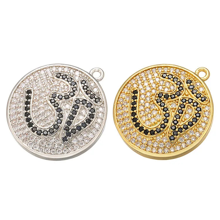 CZ8509 18k Gold Plated CZ Micro Pave Ohm Om Pendant ;Cubic Zirconia Ohm Disc Pendants Meditation Jewelry Supplies