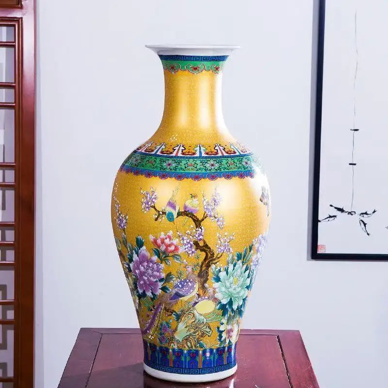 44.3X26CM Wholesale Traditional Antique Ceramic Vase Enamel Color Ornament Decorative Porcelain Tabletop Vase for Wedding Home