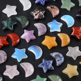 Pocket Stone Mixed Colors Natural Stone Star and Moon Set Semi-precious Crystal Stone Carving Pocket Stone Star Moon
