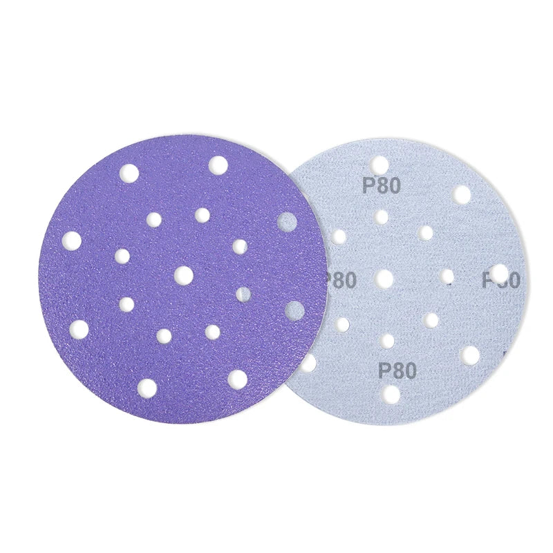 Purple Ceramic Sandpaper 150mm 17holes Hook and Loop Sanding Disc Aluminum Oxide Abrasive Discs for Car Polishing