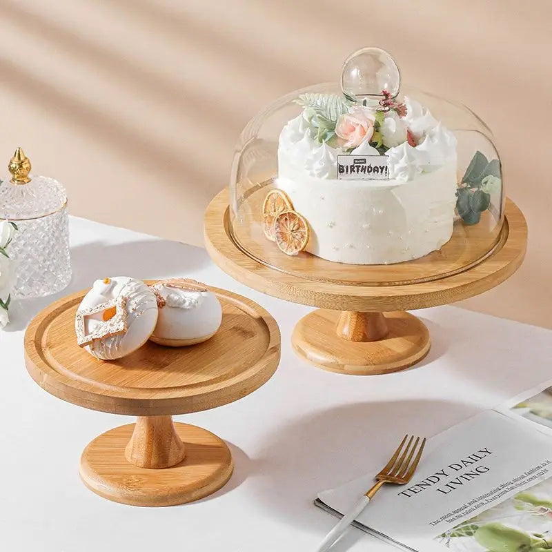 Wooden Chinese Style High Foot Cake Plate for Wedding Home & Party Multi-Layer Dessert Table Cake Rack Ceramic Cake Stand Tool