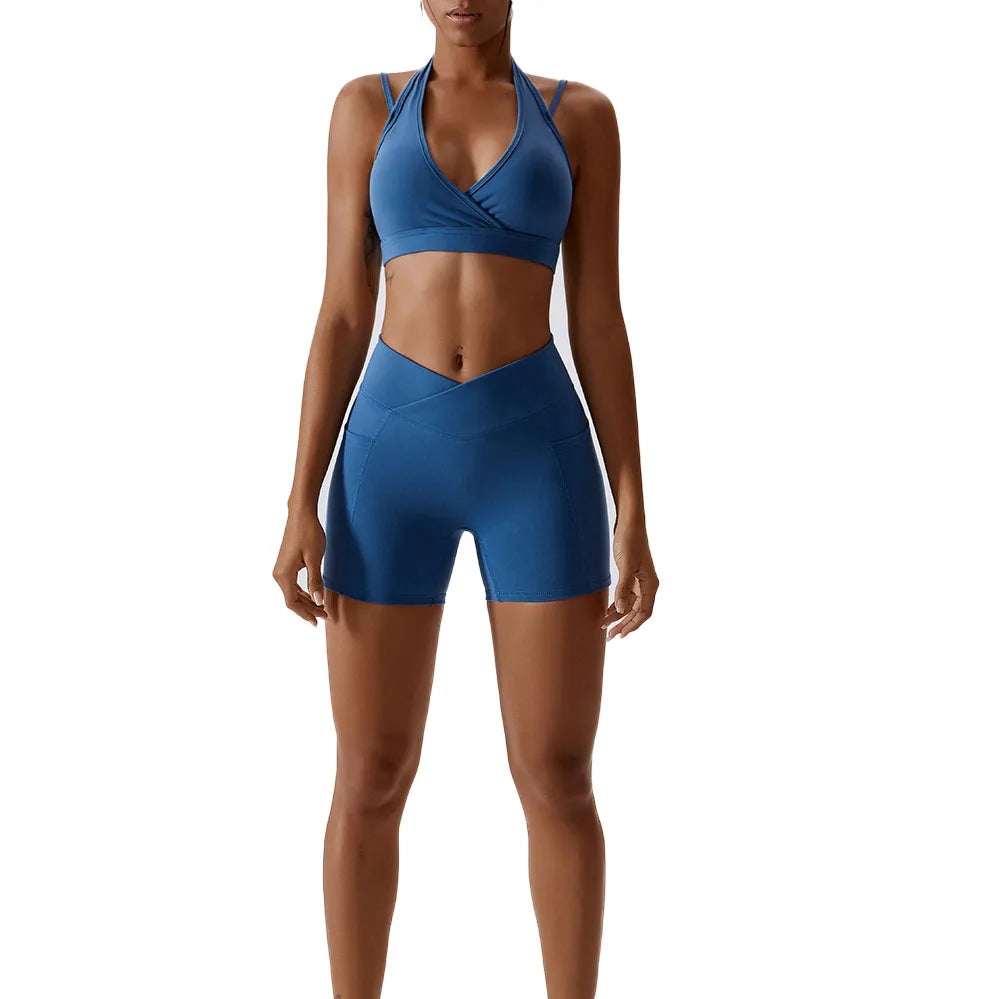 Cross Nude Feel Yoga Set 2 Pieces Set Breathable Skinny Running Suit Sports Back Shaping Workout Sweatsuit