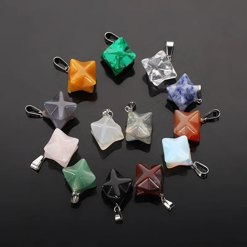 Factory  Wholesale Natural Stone Crystal Quartz Merkaba Pendant Necklace Agate Gemstone Pendant DIY Jewelry