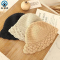 Custom Designed Women's Winter Fisherman Beanie Rainbow Stitching Bucket Crochet Ruffled Brim Hat Digital Printed Character