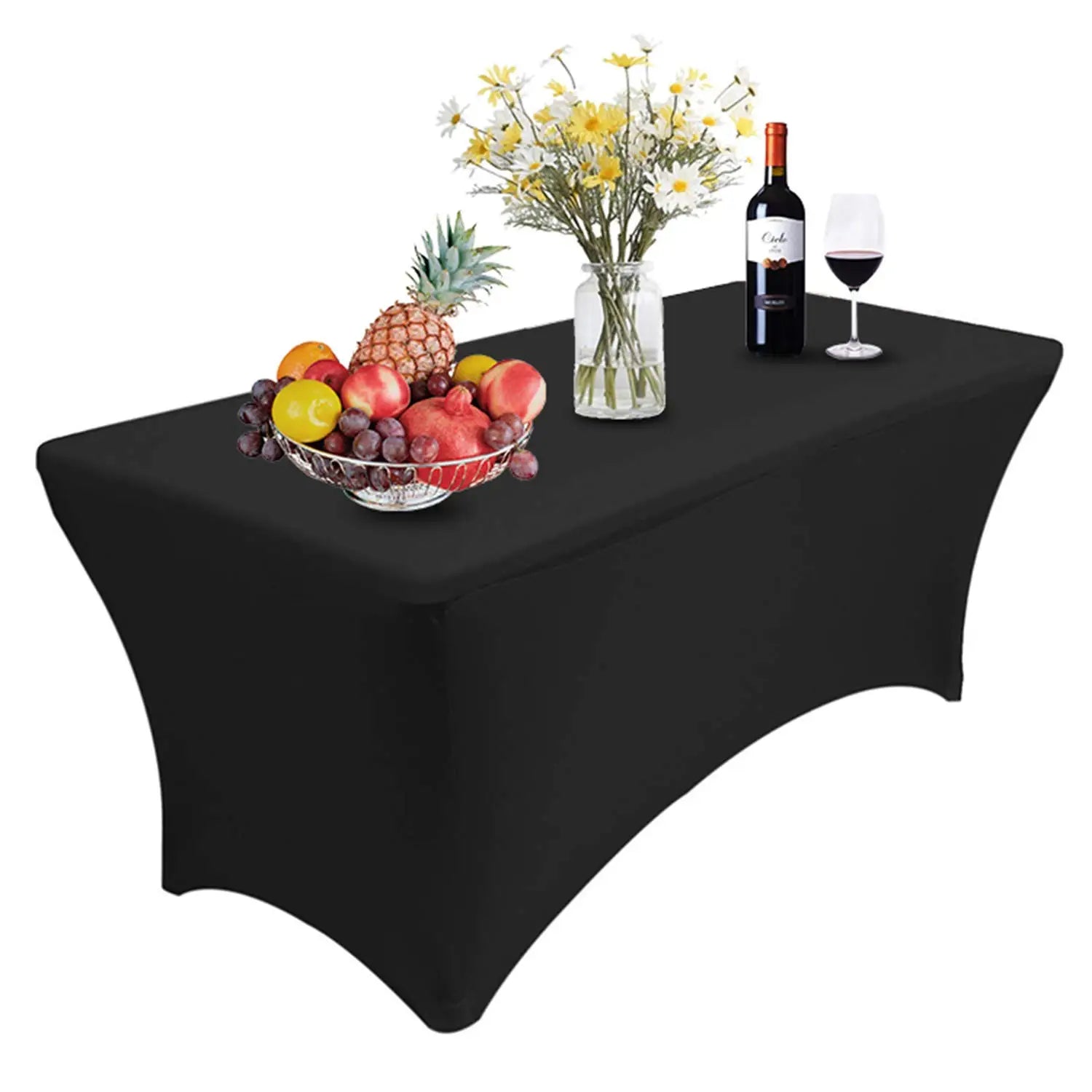 Luxury 8 Foot Tables Fitted Rectangle Square Tablecloth Spandex Linen Custom Size Black Table Cloth Fitted Cover