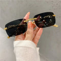 Rimless Rectangle Sunglasses Men Stylish Vintage Gradient Ocean Lenses Women Eyewear Trendy Brand Designer UV400 Shades
