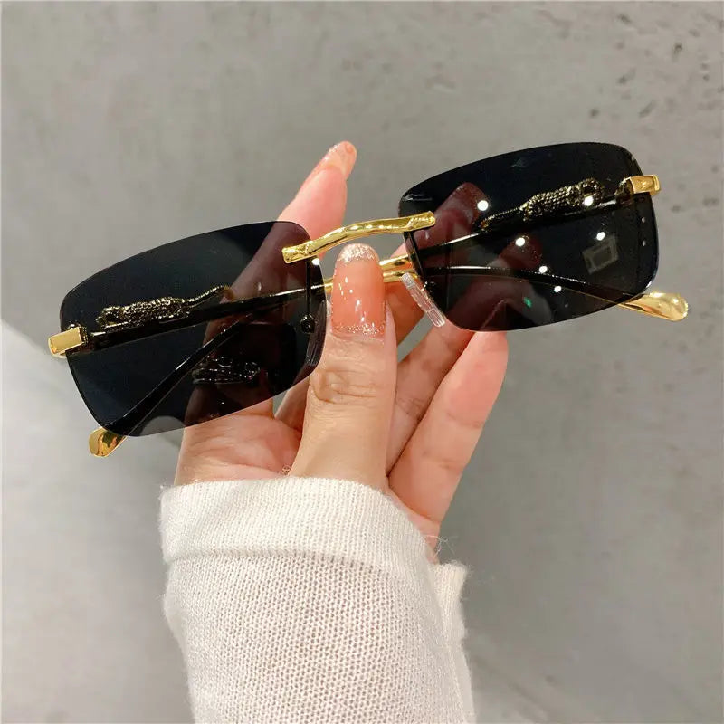 Rimless Rectangle Sunglasses Men Stylish Vintage Gradient Ocean Lenses Women Eyewear Trendy Brand Designer UV400 Shades