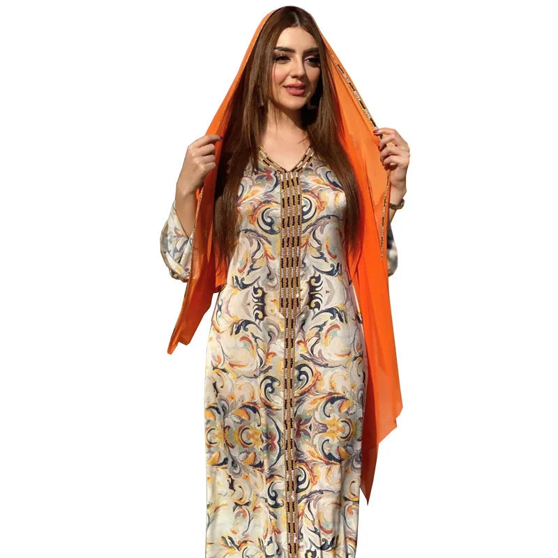 Arabian Robe Dubai Floral Print Kaftan Women Muslim  Fashion Abaya Long Skirts for Women Muslim Elegant Casual Dress