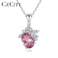 CZCITY Factory Wholesale 925 Silver Morganite Pink Synthetic Diamond Gem Stone Ladies Necklace Pendants