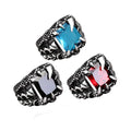 OAHLAN Wholesale Fashion Jewelry Vintage Style Red/Black/Blue Zircon Inlaid Dragon Claw Stainless Steel Rings for Men