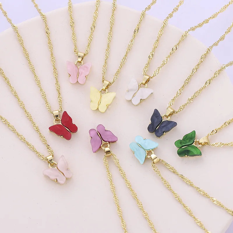 Multi Color Alloy Necklace Cute Butterfly Pendant Accessories for Girl Adjustable Sweet Style Chain Necklace Jewelry Gifts