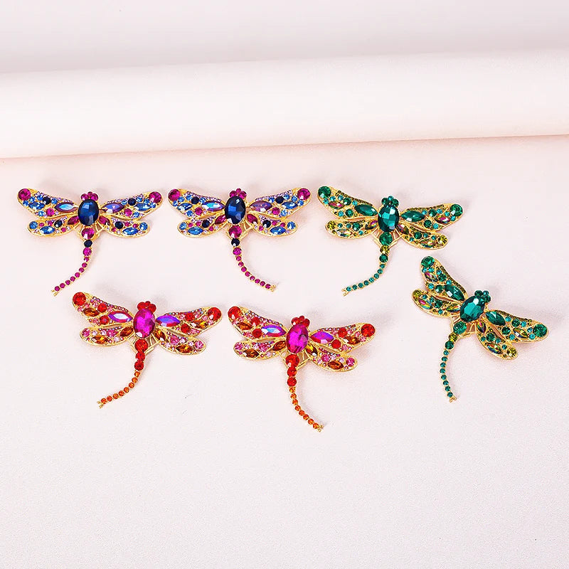 Statement Colorful Gemstone Insect Dragonfly Stud Earrings Exaggerated Rhinestone Crystal Dragonfly Earrings