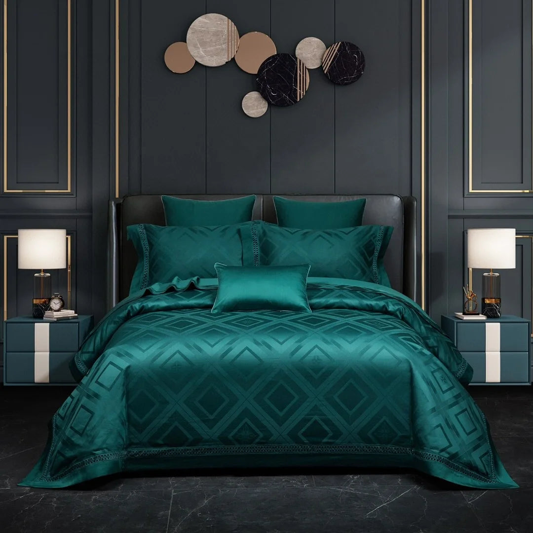 ODM/OEM Cotton Jacquard Brown Comforter Cover king Size Green Bed Sheets Home Textile Bedding Set Wholesaler