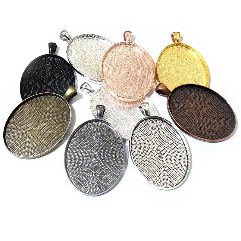30x40mm Multi-Colors Simple Photo Pendant Blank Bezel Trays Oval Cabochon Base Setting Charms DIY Necklace Findings