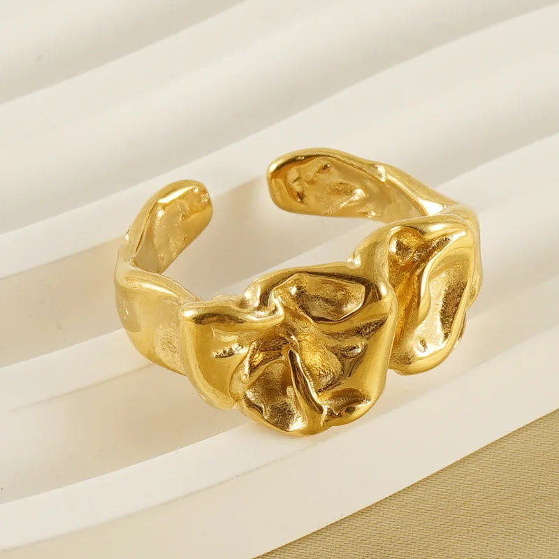 Adjustable 18K Gold Plated Stainless Steel Lava Rings Fashion Senior Abstract Open Jewelry Classic Geometric Weddings Parties