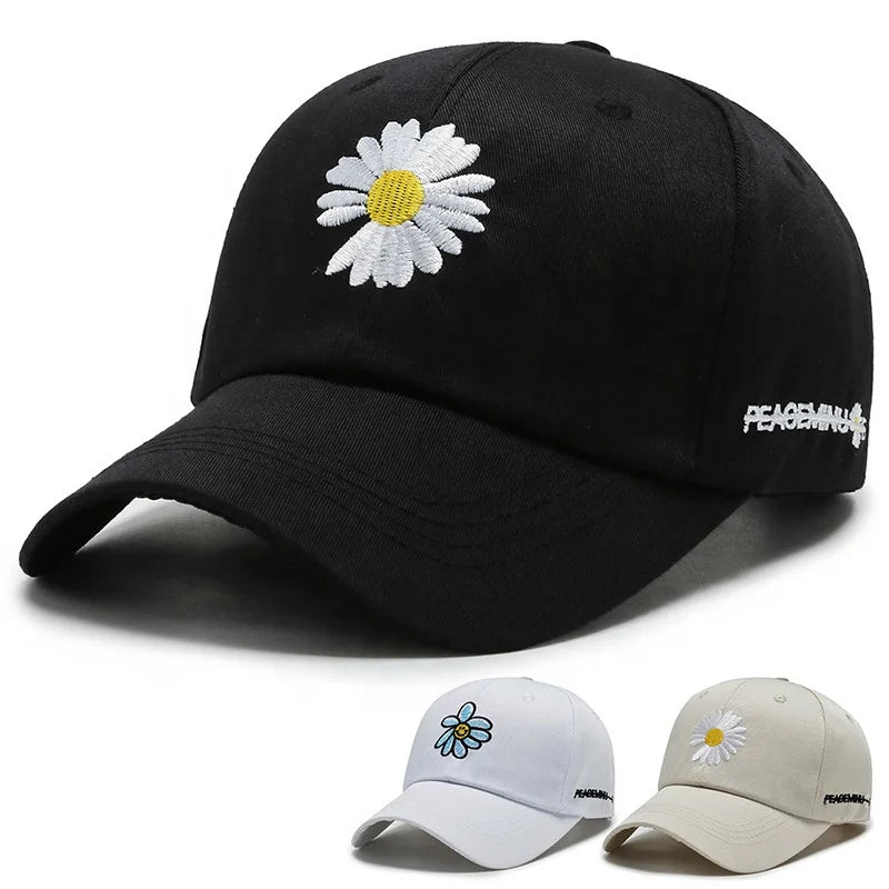 Hot Sale Custom Floral Logo Embroidered Baseball Hats for Men Women Twill Cotton Curved Brim Sports Caps Street Style Pattern