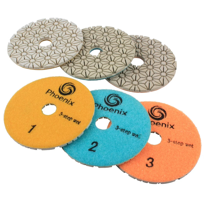 RAIZI 4 Inch 100mm 3 Step Wet Polishing Pads Heavy Duty Granite Marble Stone Polishing Pad