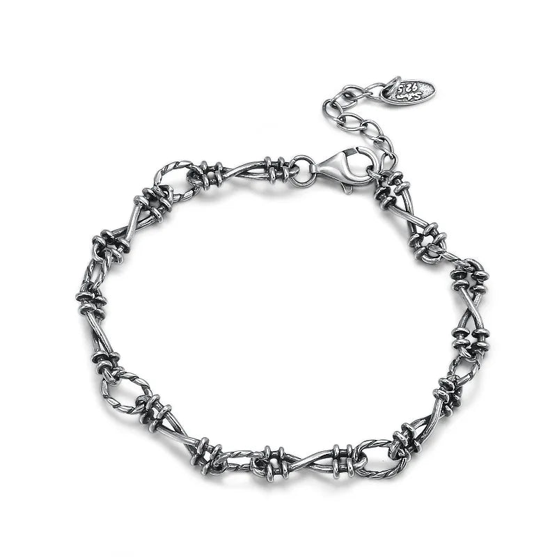 Wholesale S925 Sterling Silver Bracelets for Men and Women Retro Simple Twists Woven Hiphop Bracelets Jewelry