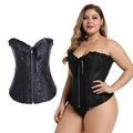 Plus Size Gothic Jacquard Bustier Strapless Wedding Dress Front Zip Lace up Overbust Corset for Women