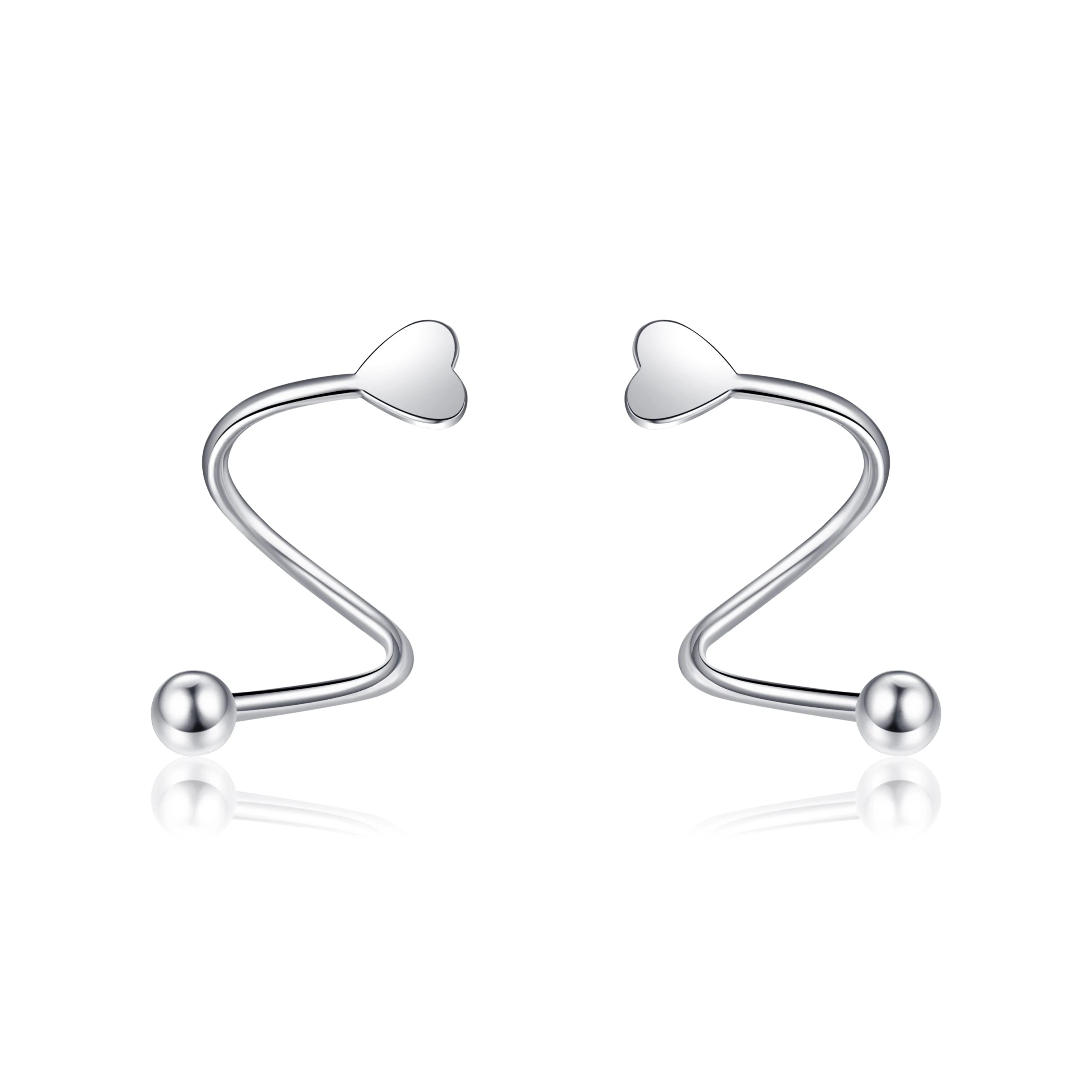 Fashion Jewelry for Women 925 Sterling Silver Heart Barbell Twist Cartilage Heart Stud Earrings