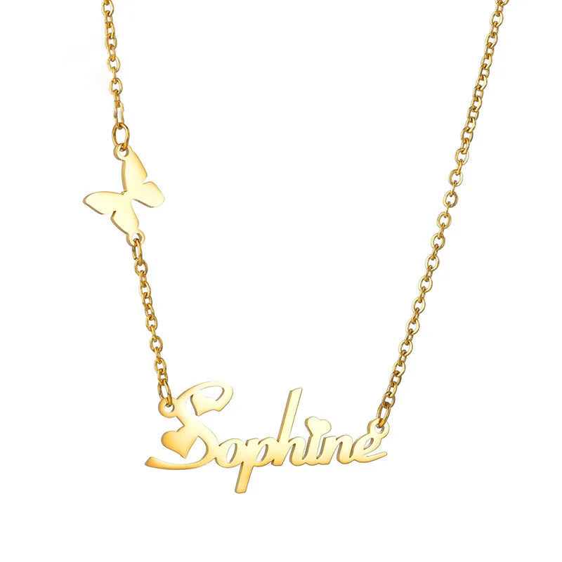 Stainless Steel Gold Choker Necklace Name Initial Pendant Charm Necklaces Personalize Name Love Heart Chain Necklace