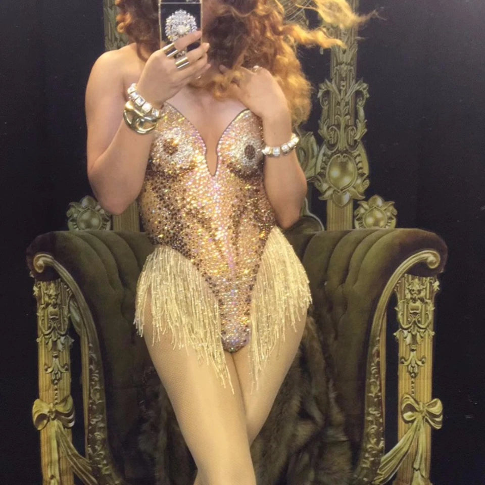 Performance Show Stage Wear Rhinestones Jumpsuit Women Sexy Dance Costume Nightclub Outfit Party Birthday Rompers