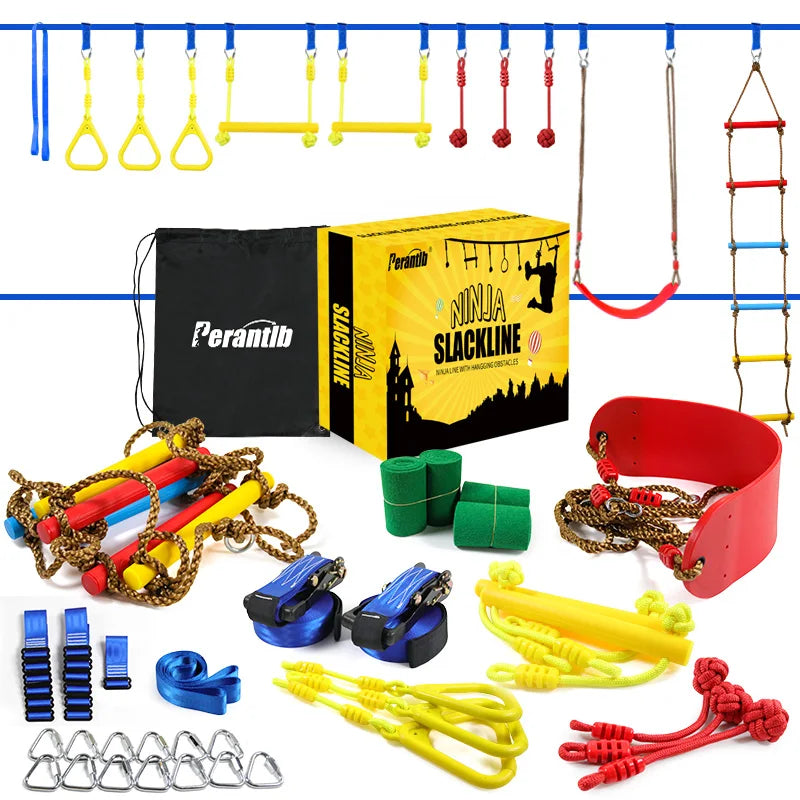 Ninja Warrior Obstacle Training Line Course for Kids Slackline Swing Ladder Slackline Obstacle Course