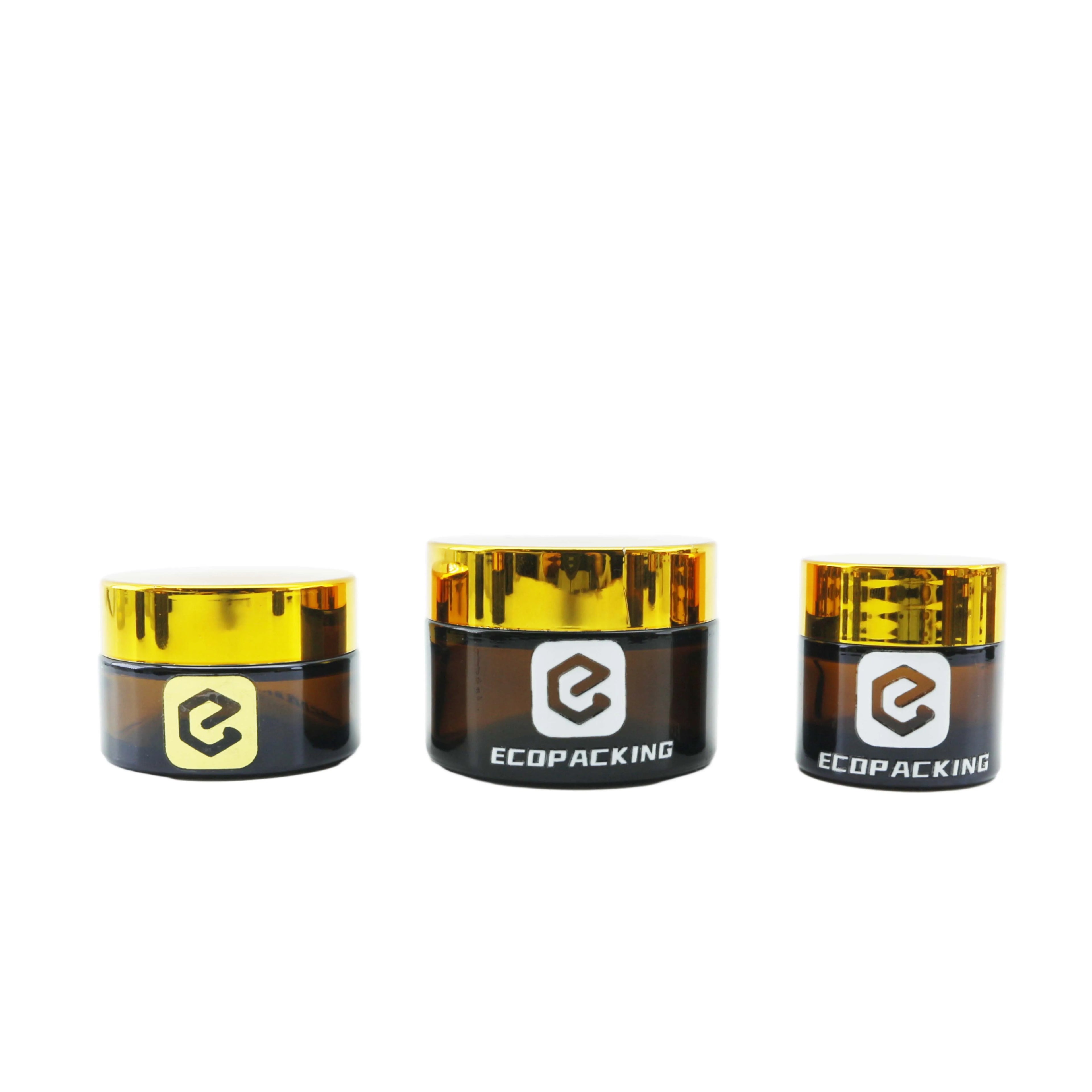 Wholesale Empty Amber Face Cream Cosmetic Jar Glass Containers Small Cream Glass Jar