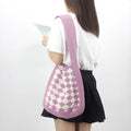 2023 Korean Vintage Lady Polyester Crochet Knitted Bag Lovely Geometric Pattern Collage Shoulder Bags Open Closure Portable