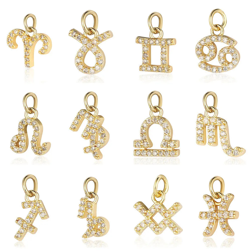 2026 New Charms for Jewelry Making Popular Luxury 12 Zodiac Signs Silver Gold Copper Zircon Pendant DIY Accessories