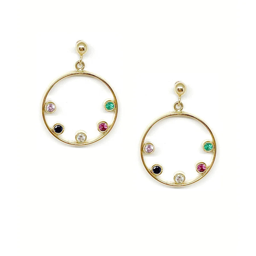 LOZRUNVE Delicate Colorful AAAAA CZ Stone Bohemian Circle Dangling Earring Sterling Silver 925