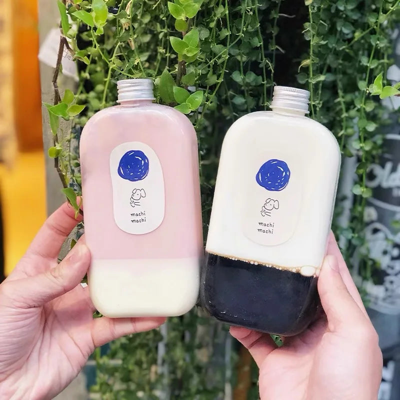 High Sales Logo 300ml 500ml Empty Cold Pressed Juice Square Boba Milk Tea Bottle With Plastic Evident Cap