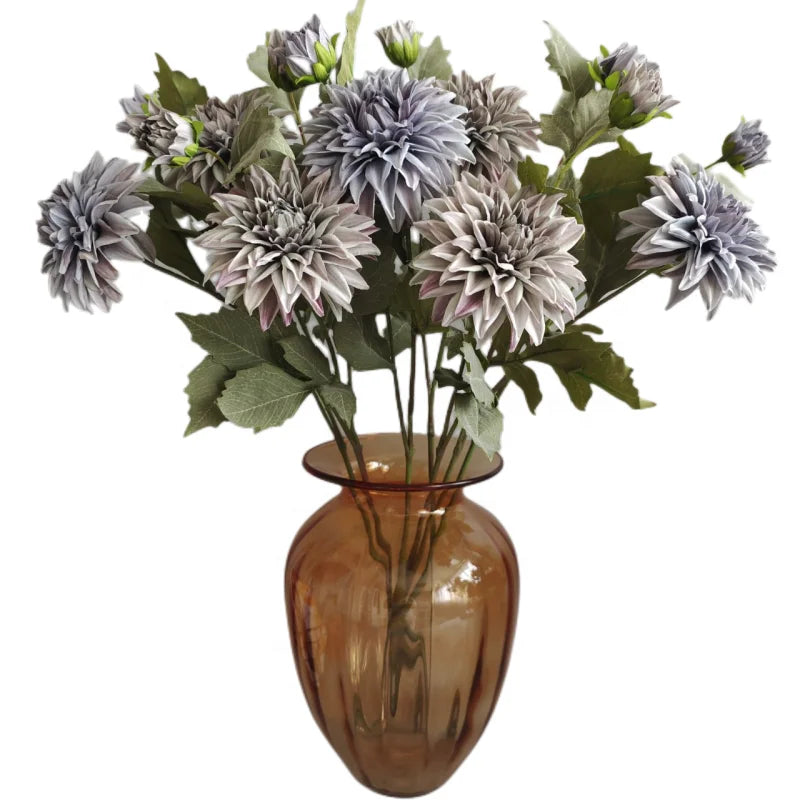 Real Touch 3D Printing Home Decorative 2 Heads Artificial Flowers Dahlia in Bulk for Sale