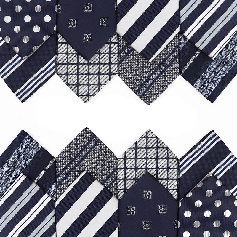 Wholesale Men's Neckties Business Silk Ties for Men Dots Striped Custom Necktie Navy Blue Polyester Tie Cravate Wedding